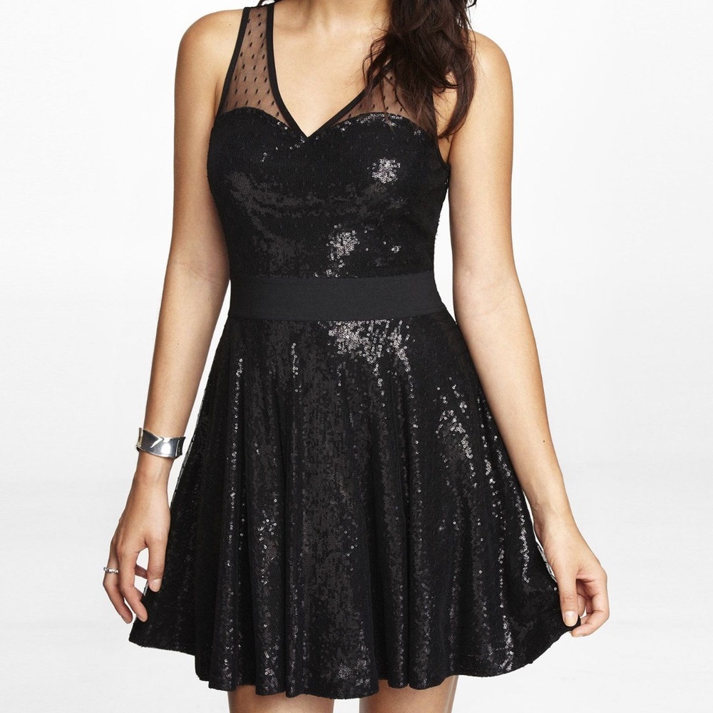 NWT Express Sequined Fit & Flare Dress